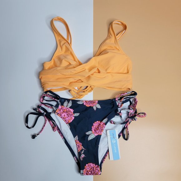 CUPSHE Women's Bikini Swimsuit Front Cross Lace Up Twos size S NWT - Picture 3 of 12